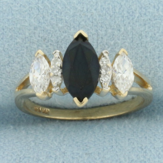 Diamond, Onyx, And Cz Ring In 10k Yellow Gold