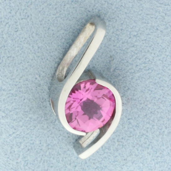 2ct Checkerboard Cut Pink Sapphire Pendant In 14k White Gold