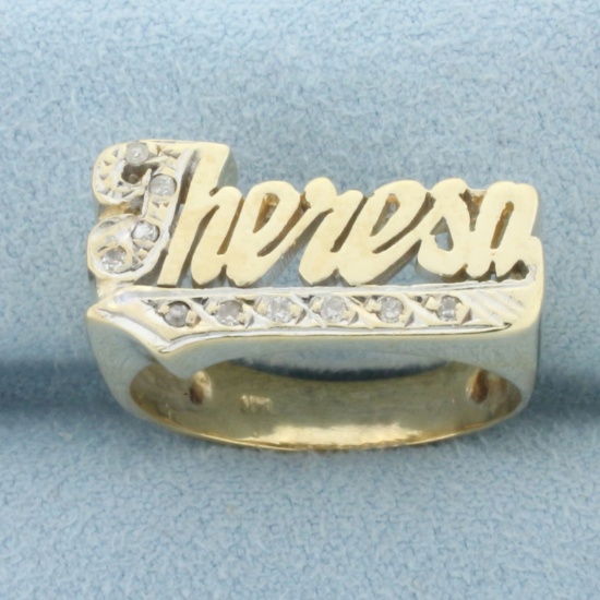 Diamond Theresa Name Ring In 14k Yellow Gold