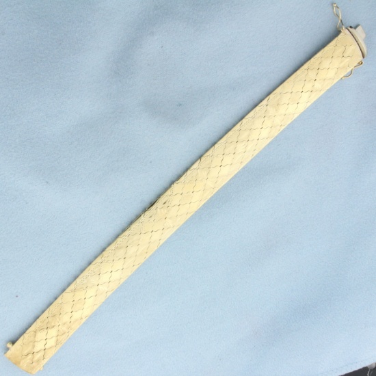 Italian Diamond Pattern Designer Link Wide Bracelet In 14k Yellow Gold