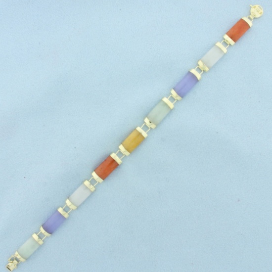 Multi Color Jade Good Fortune Bracelet In 14k Yellow Gold