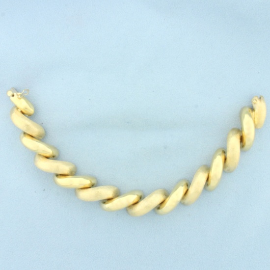 Large Italian San Marco Macaroni Link Bracelet In 14k Yellow Gold