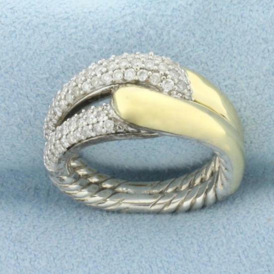 David Yurman Labyrinth Diamond Loop Ring In 18k Yellow Gold And Sterling Silver