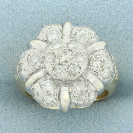 Flower Design Diamond Ring In 18k Yellow And White Gold
