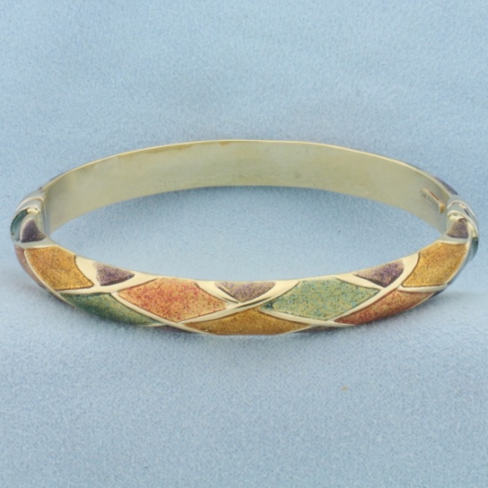 Italian Enamel Harlequin Bangle Bracelet In 14k Yellow Gold