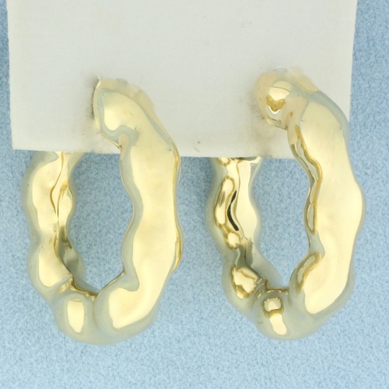 Italian Pillowy Design Hoop Earrings In 14k Yellow Gold