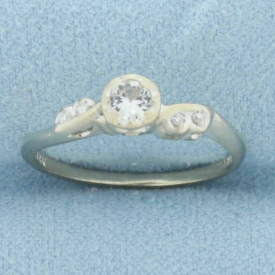 Cz And Diamond Engagement Ring In 14k White Gold