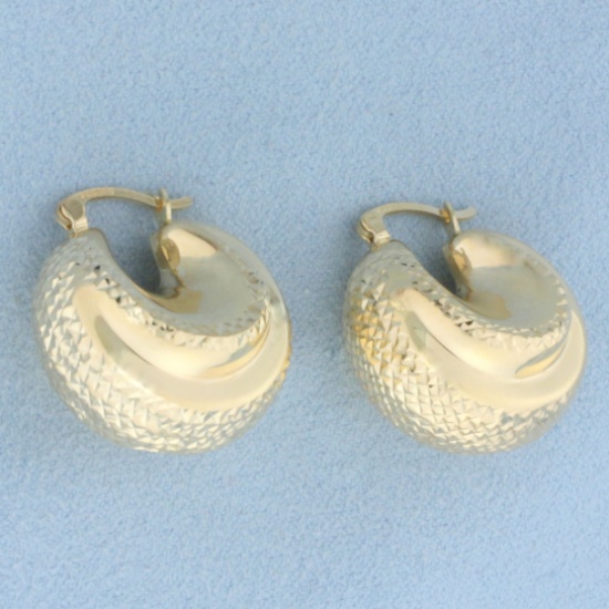 Puffy Textured Hoop Earrings In 14k Yellow Gold