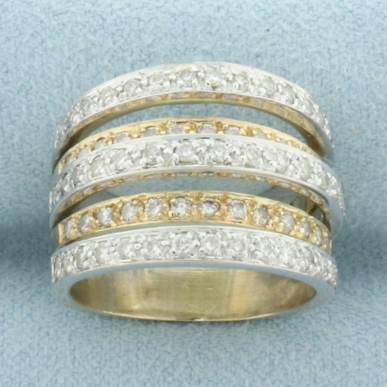 Diamond Multi Row Stacking Ring In 14k White And Yellow Gold