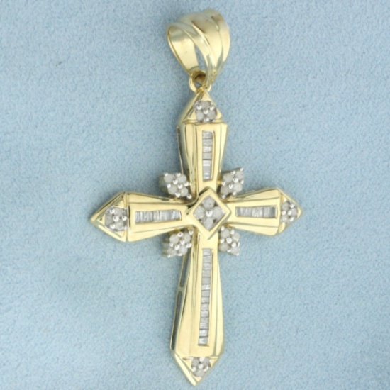 Large Diamond Cross Pendant In 10k Yellow Gold