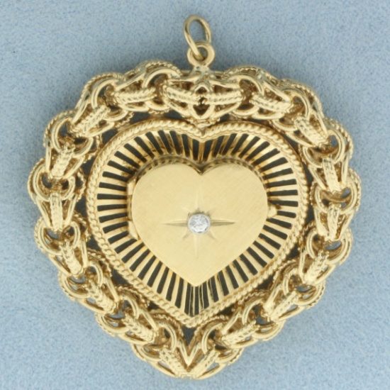 Large Diamond Heart Locket Pendant In 14k Yellow Gold