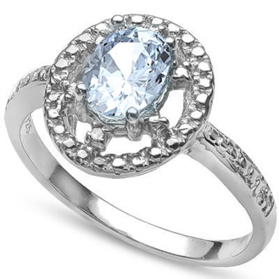 Aquamarine And Diamond Ring In Sterling Silver