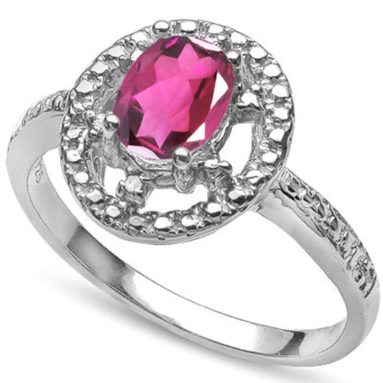 Pink Topaz And Diamond Ring In Sterling Silver