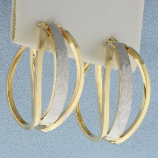 Italian Designer Hoop Earrings In 14k Yellow And White Gold