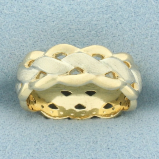 Braided Woven Design Band Ring In 14k Yellow And White Gold