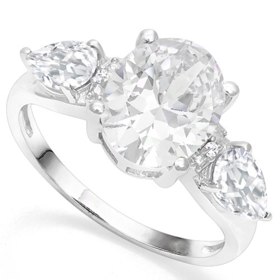 3-stone White Topaz With Diamond Accent Ring In Sterling Silver