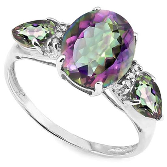 3-stone Mystic Topaz With Diamond Accent Ring In Sterling Silver