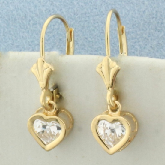 Heart Cz Dangle Earrings In 14k Yellow Gold