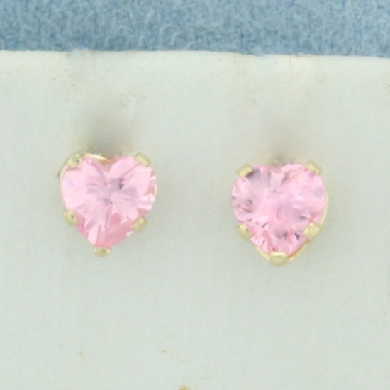 Heart Morganite Stud Earrings In 14k Yellow Gold