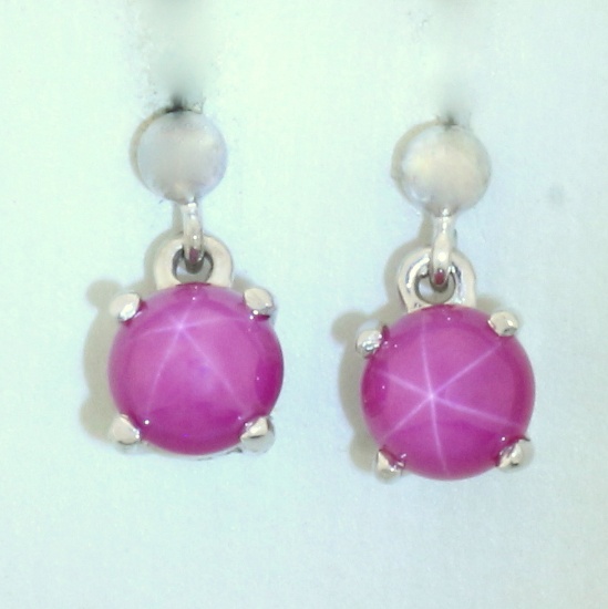 Star Ruby Dangle Earrings In 14k White Gold