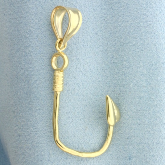 Fishing Hook Pendant In 14k Yellow Gold