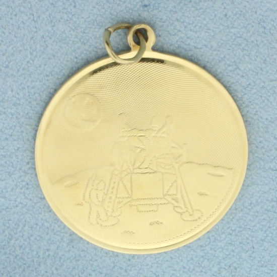 Vintage Moon Landing Medallion Charm Or Pendant In 14k Yellow Gold