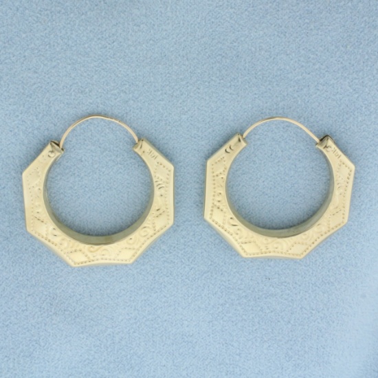 Embossed Hoop Earrings In 14k Yellow Gold