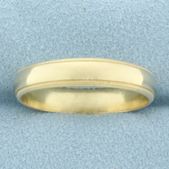 Mens Beaded Edge Milgrain Wedding Band Ring In 14k Yellow Gold