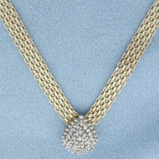 Pave Diamond Teardrop Design Necklace In 10k Yellow Gold