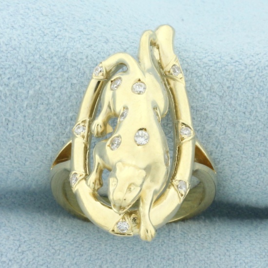 Custom Designed Diamond Cougar Ring In 14k Yellow Gold