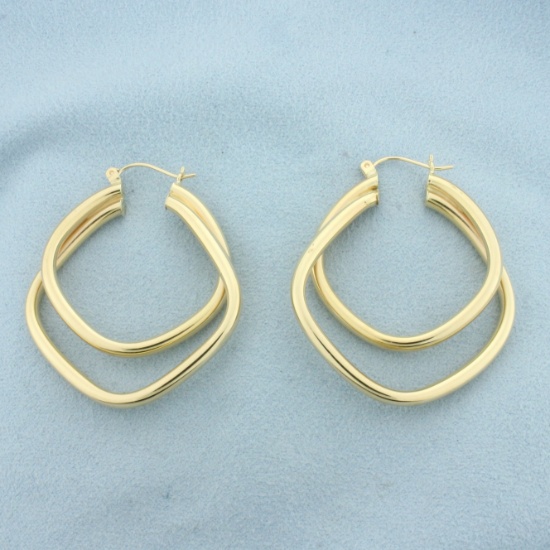 Double Square Tube Hoop Earrings In 14k Yellow Gold