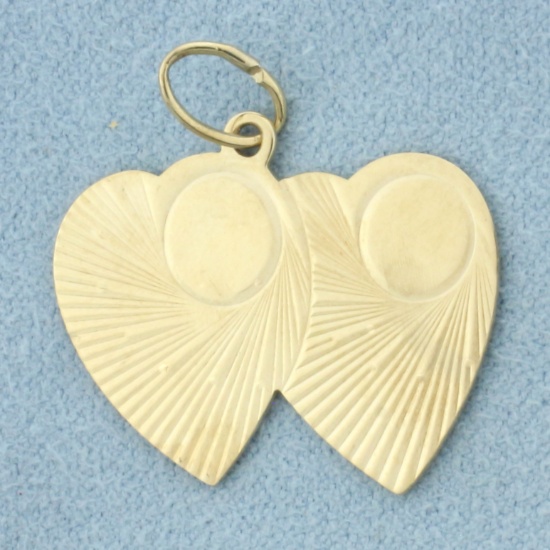 Engravable Double Heart Charm Or Pendant In 14k Yellow Gold