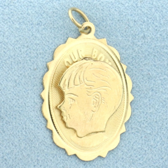 Engravable "our Boy" Son Silhouette Charm Or Pendant In 14k Yellow Gold