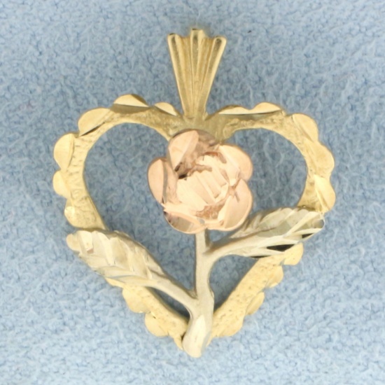 Rose Heart Pendant In 14k Yellow Gold