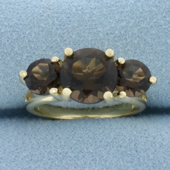 Brazilian Smoky Quartz 3-stone Ring In 14k Yellow Gold.