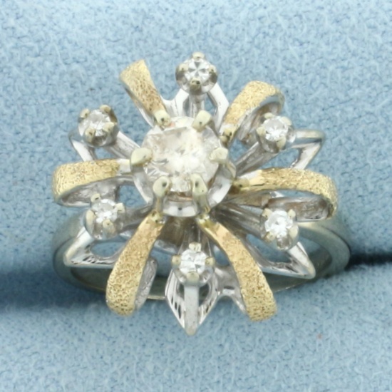Vintage Diamond Target Ring In 14k White And Yellow Gold