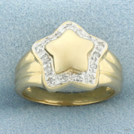 Diamond Star Design Ring In 14k Yellow Gold