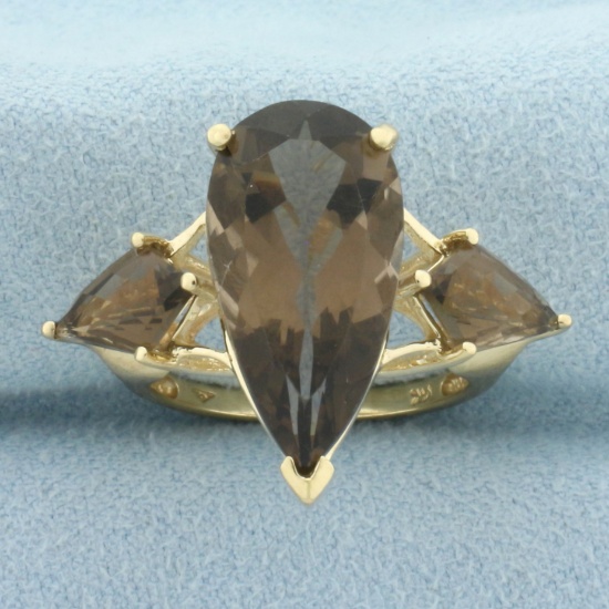 Brazilian Smoky Quartz 3-stone Ring In 14k Yellow Gold