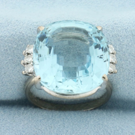 Aquamarine And Diamond Statement Ring In 18k White Gold