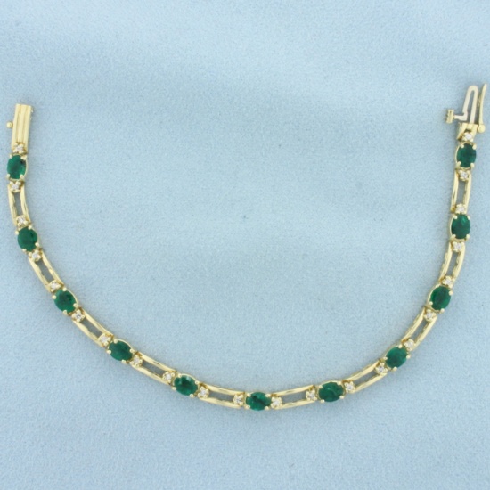Emerald And Diamond Line Bracelet In 14k Yellow Gold
