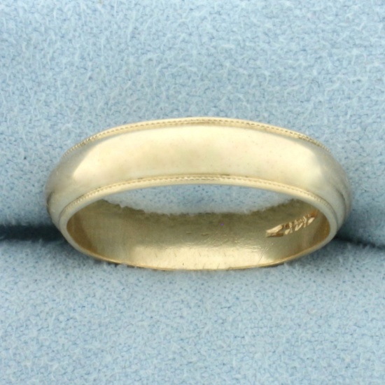 Mens Beaded Edge Milgrain Wedding Band Ring In 14k Yellow Gold