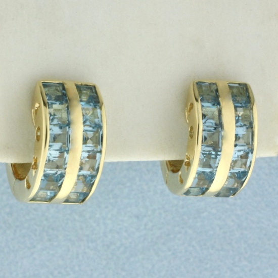 Sky Blue Topaz Hinged Huggie Earrings In 14k Yellow Gold