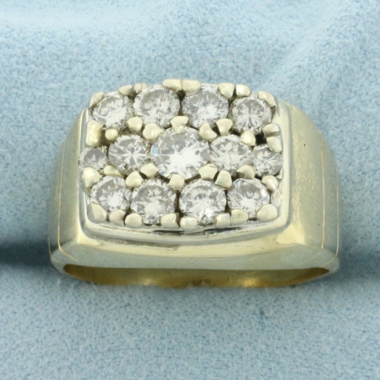 Mens 2ct Pave Diamond Ring In 14k Yellow Gold