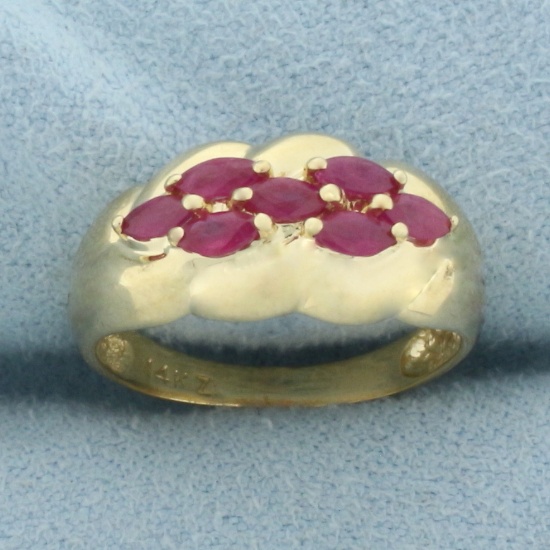 Ruby Wave Design Ring In 14k Yellow Gold