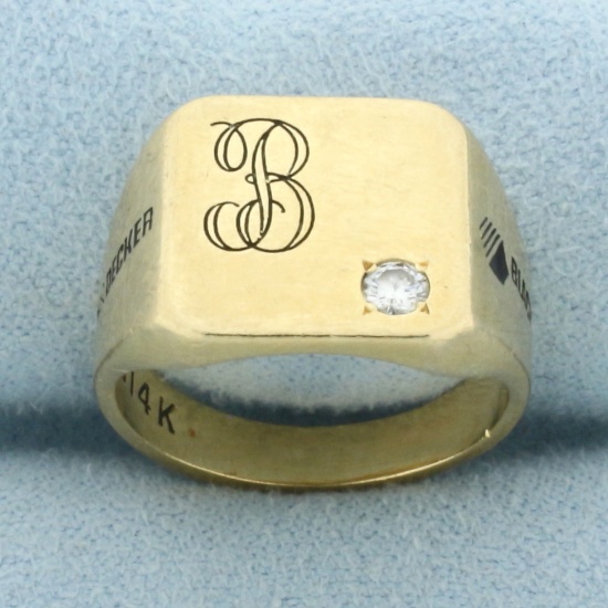 Vintage Black And Decker Diamond Signet Ring In 14k Yellow Gold