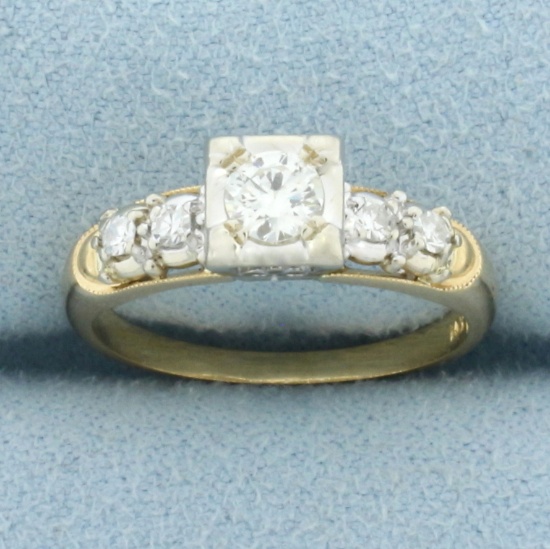 Diamond Accented Engagement Ring In 14k Yellow Gold
