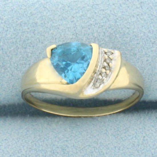 Swiss Blue Topaz And Diamond Ring In 14k Yellow Gold