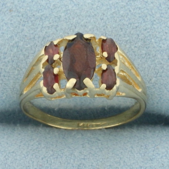 Vintage Marquise Garnet Ring In 14k Yellow Gold