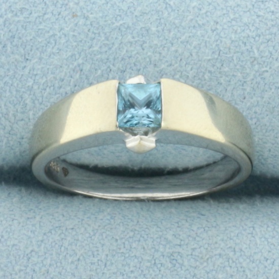 Tension Set Swiss Blue Topaz Ring In 14k White Gold