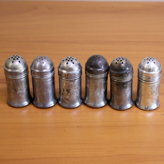 Vintage Mini Sterling Silver Salt Or Pepper Shakers Etched Flower Design Set Of 6